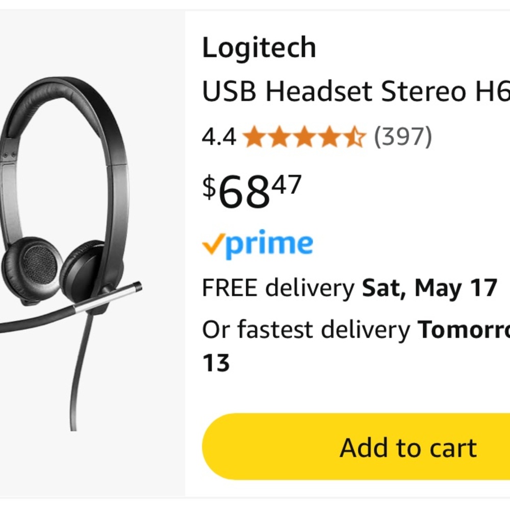 Logitech Black USB Headset with Microphone